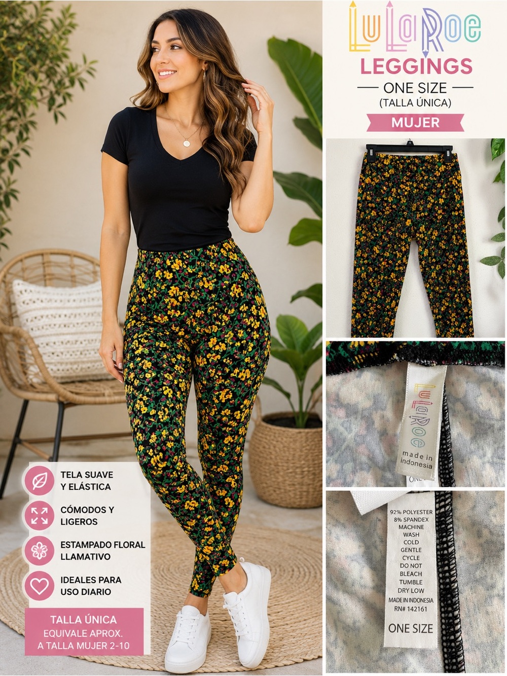 LuLaRoe Floral Leggings OS Women Soft Stretch Multicolor